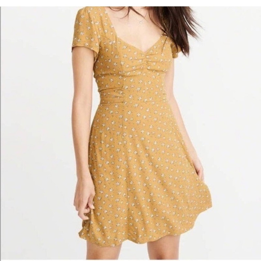 Abercrombie And Fitch Womens Yellow Floral Tie Back Dress Size Small Ditsy Flowy - Picture 7 of 13